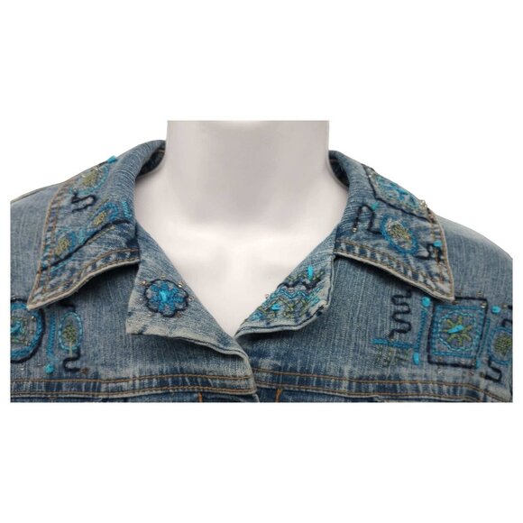 Hearts of Palm Blue Denim Jean Jacket Woman Size 8 Embroidered Beaded - Picture 4 of 16